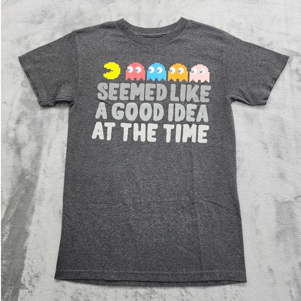Pac-man Crew Neck Short Sleeve Graphic‎ Tee Size S Gray Gaming Ghosts Humor